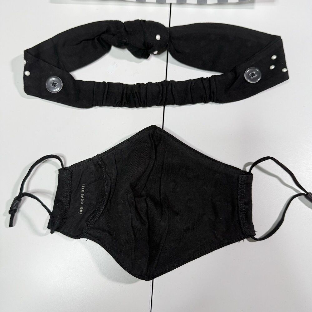 SOLD NWT Lele Sadoughi Black Pearl Dot Headband and Face Mask Set Gossip Girl OS - Picture 5 of 8